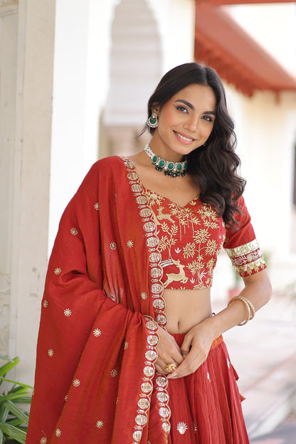 Rust Orange Colour Designer Lehenga Choli with Dupatta