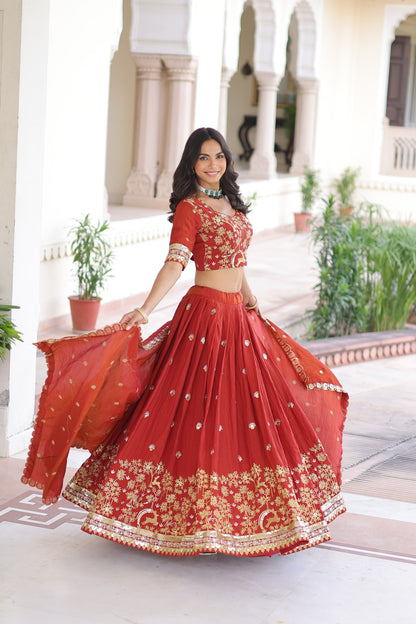 Rust Orange Colour Designer Lehenga Choli with Dupatta