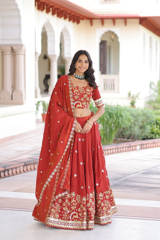 Rust Orange Colour Designer Lehenga Choli with Dupatta