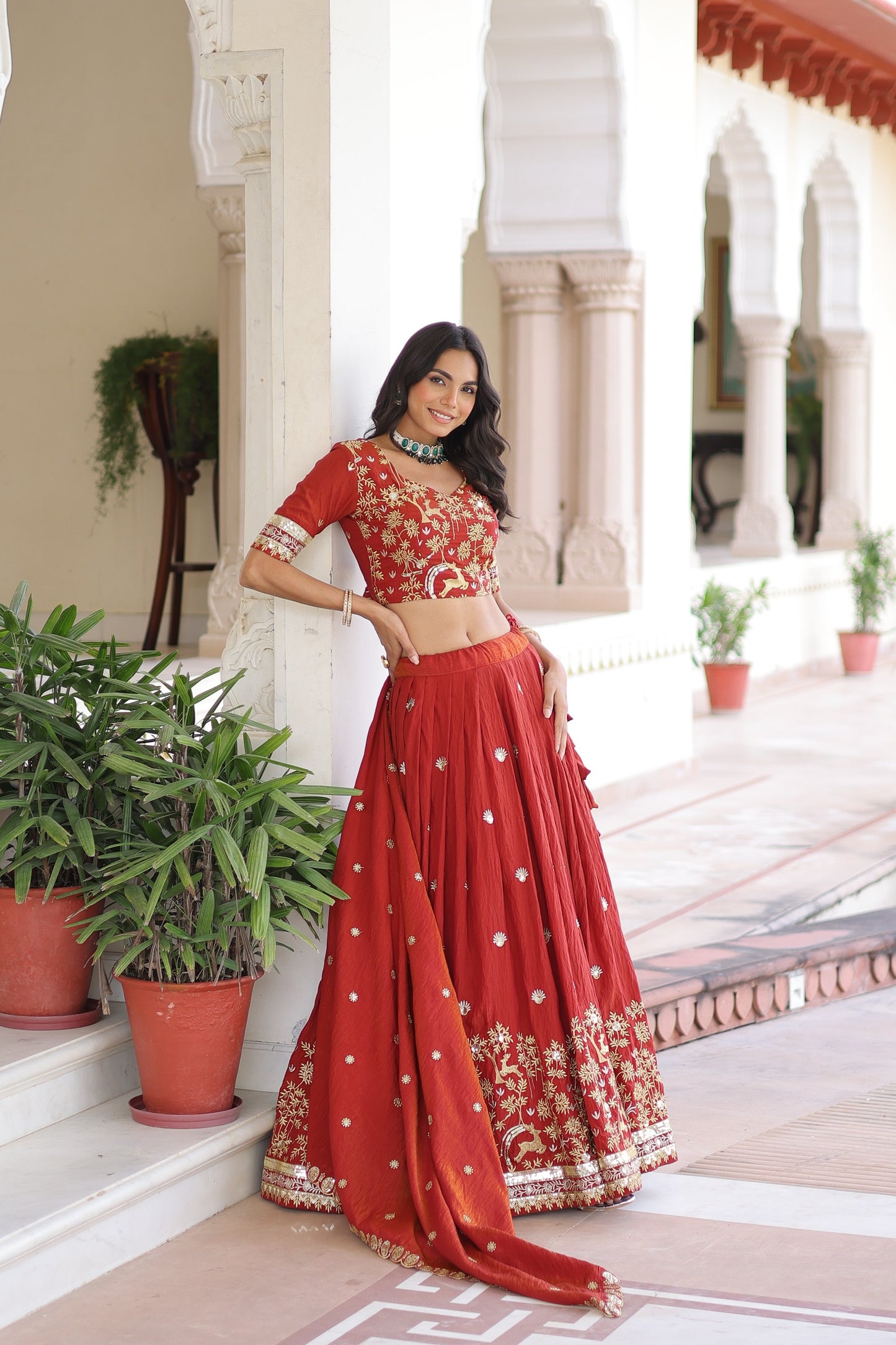 Rust Orange Colour Designer Lehenga Choli with Dupatta