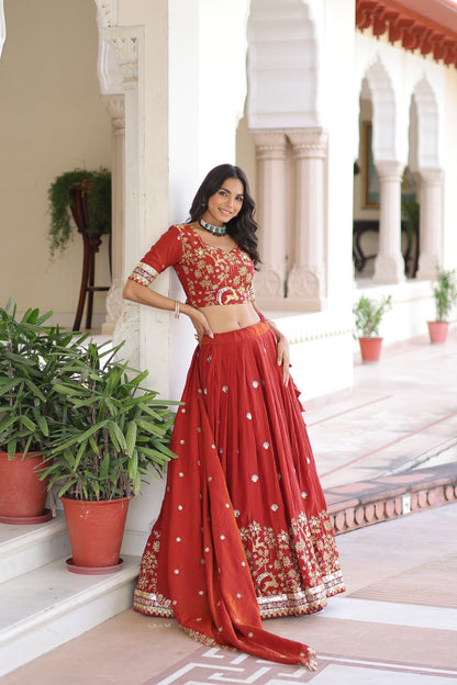 Rust Orange Colour Designer Lehenga Choli with Dupatta
