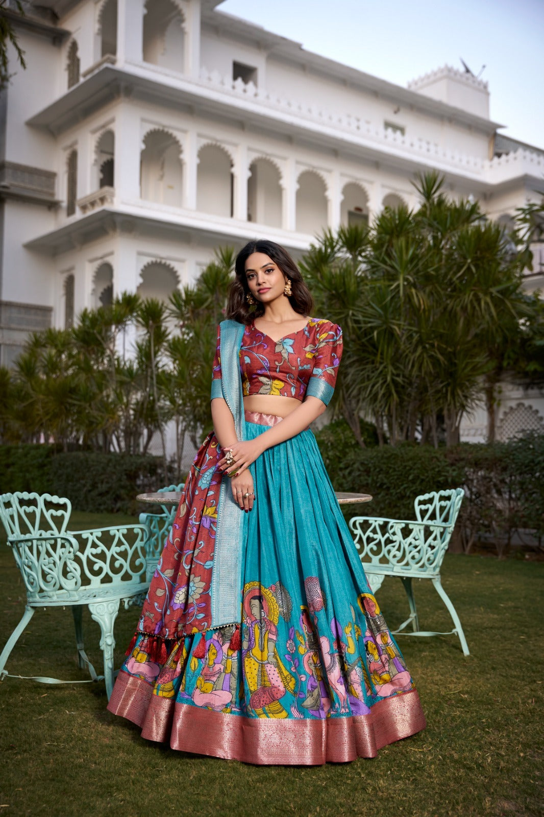 Kalamkari Print Zari Weaving Lehenga Choli With Dupatta
