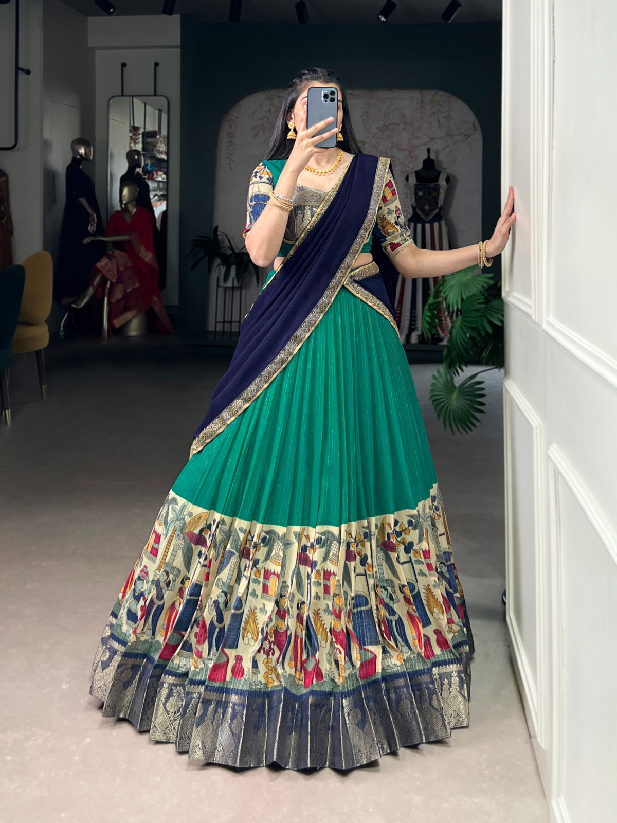 Poly Chanderi Kalamkari Print Lehenga Choli With Dupatta