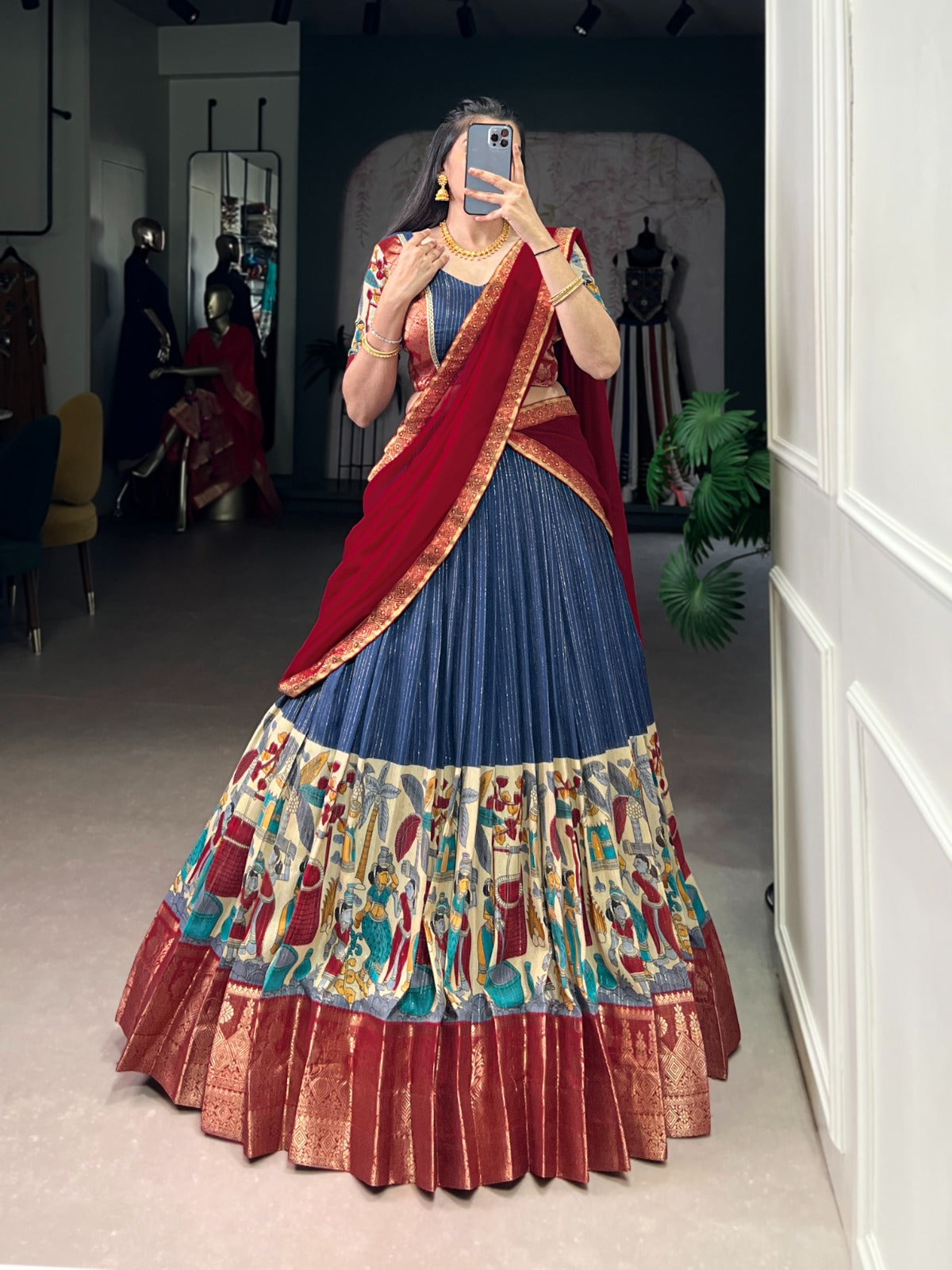 Poly Chanderi Kalamkari Print Lehenga Choli With Dupatta