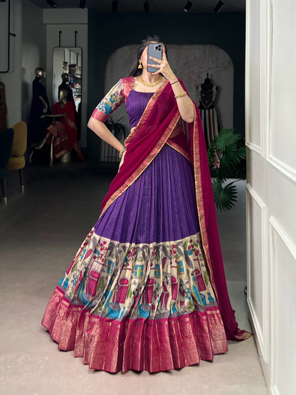 Poly Chanderi Kalamkari Print Lehenga Choli With Dupatta