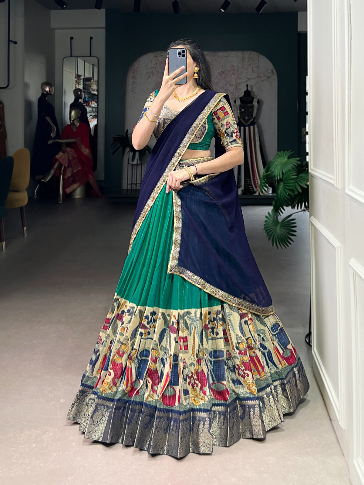 Poly Chanderi Kalamkari Print Lehenga Choli With Dupatta