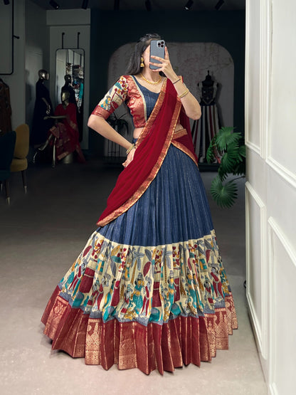Poly Chanderi Kalamkari Print Lehenga Choli With Dupatta