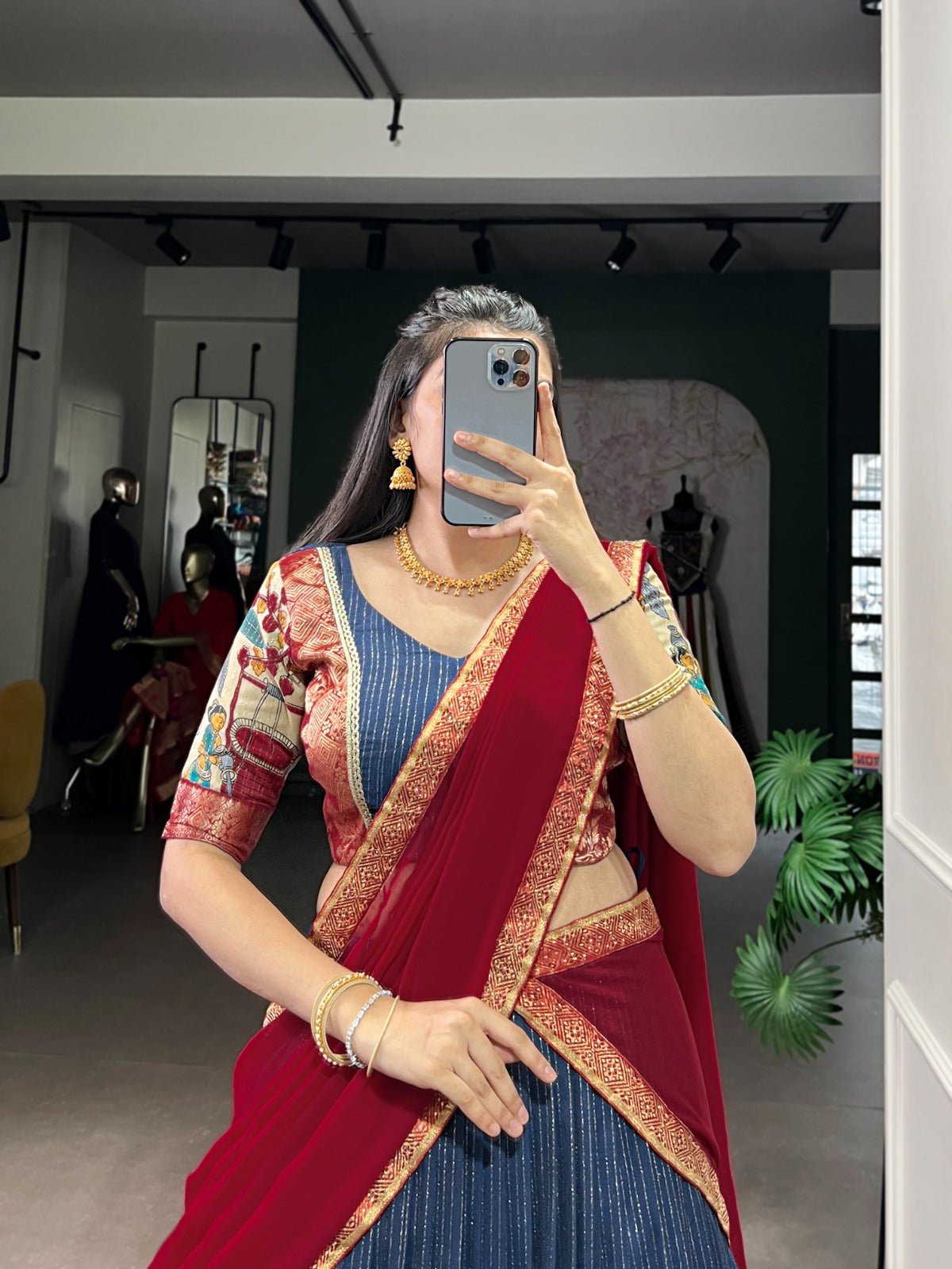 Poly Chanderi Kalamkari Print Lehenga Choli With Dupatta