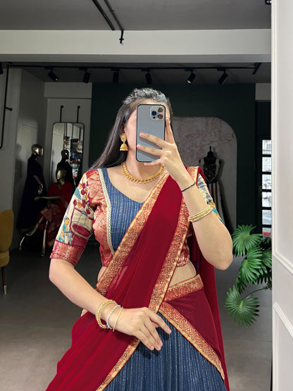 Poly Chanderi Kalamkari Print Lehenga Choli With Dupatta