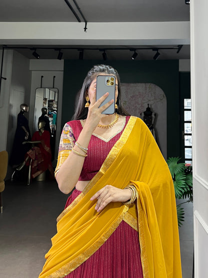 Poly Chanderi Kalamkari Print Lehenga Choli With Dupatta