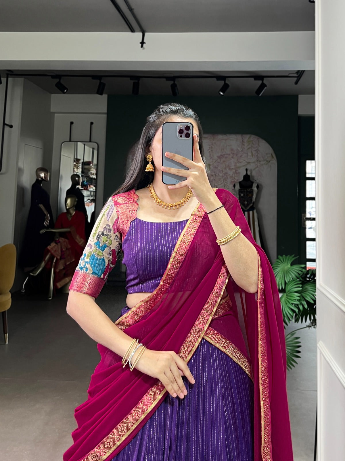 Poly Chanderi Kalamkari Print Lehenga Choli With Dupatta
