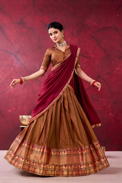 Brown Color Narayan Pettu Lehenga Choli With Dupatta