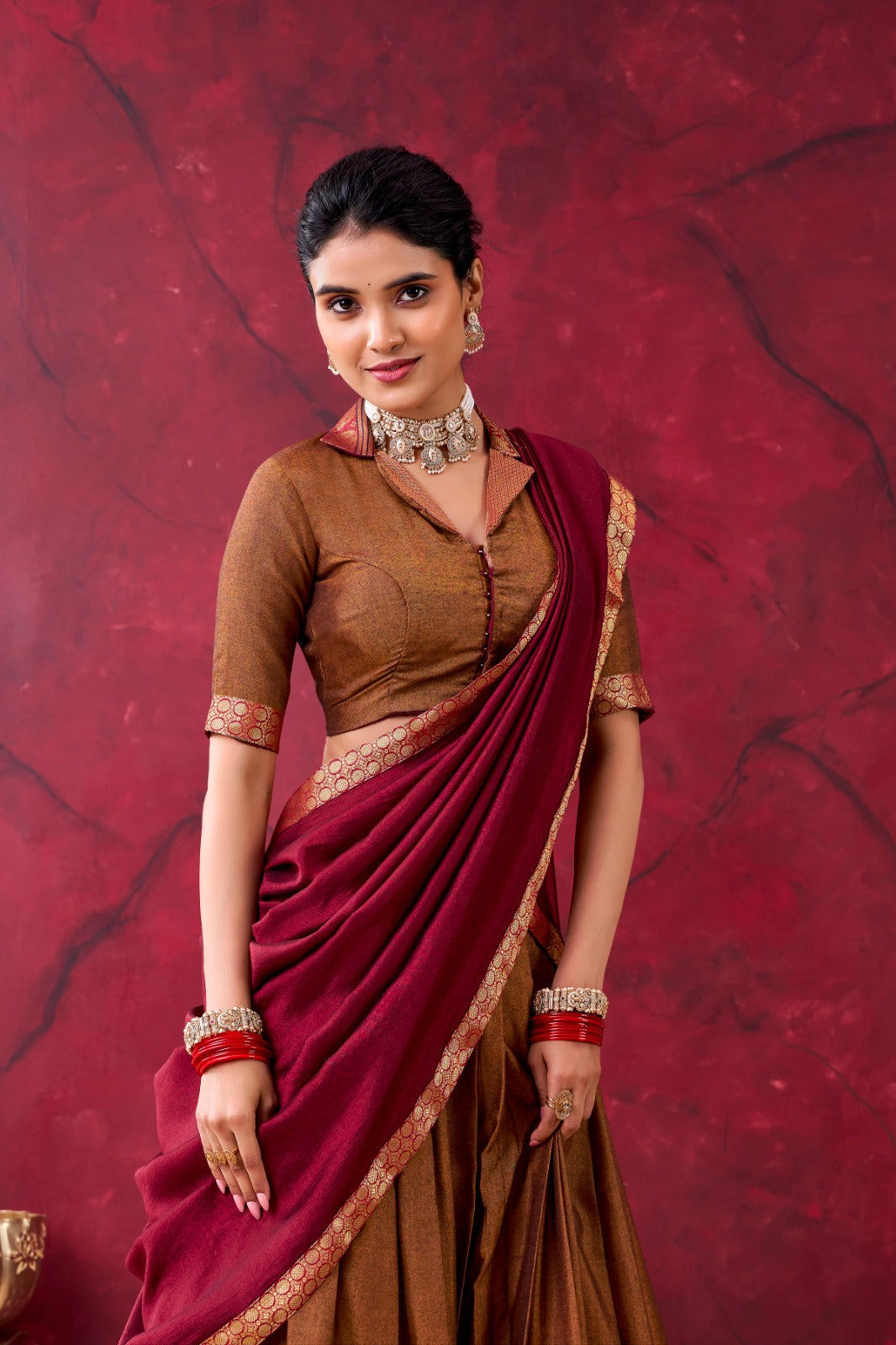 Brown Color Narayan Pettu Lehenga Choli With Dupatta