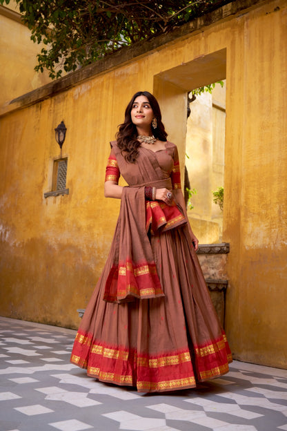 Pure Chanderi Zari Weaving Lehenga Choli With Dupatta