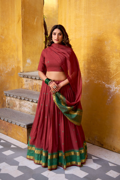 Pure Chanderi Zari Weaving Lehenga Choli With Dupatta
