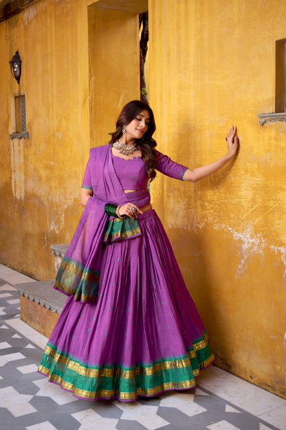 Pure Chanderi Zari Weaving Lehenga Choli With Dupatta