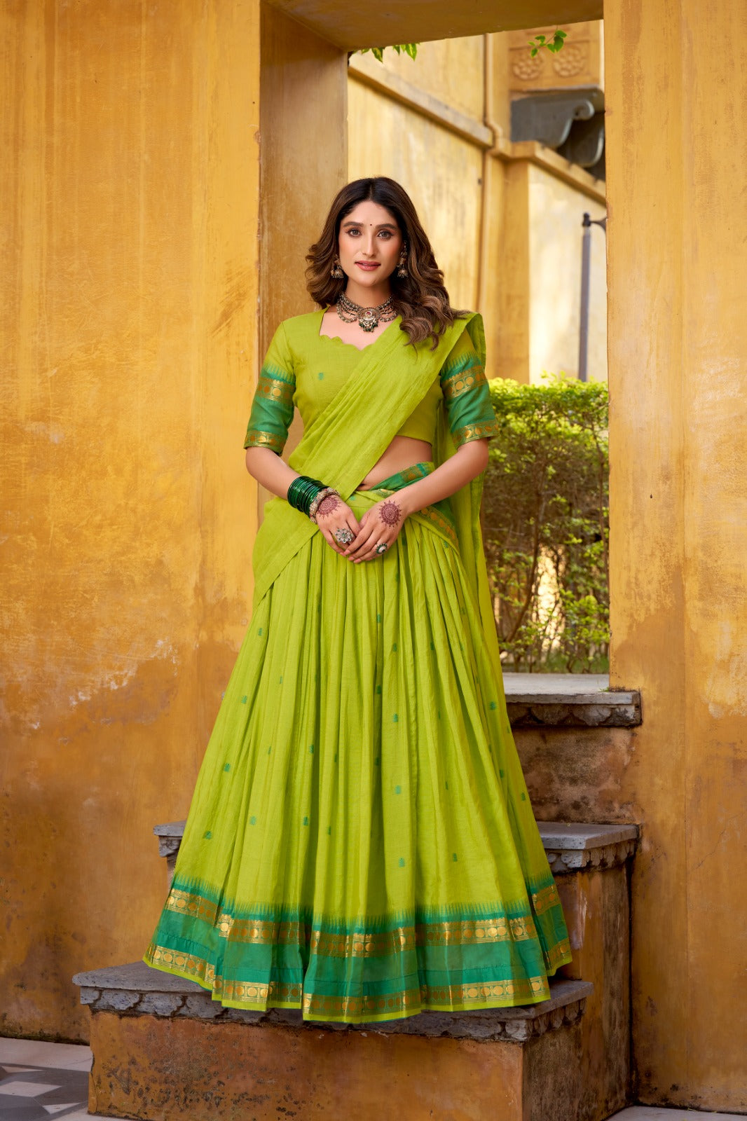 Pure Chanderi Zari Weaving Lehenga Choli With Dupatta