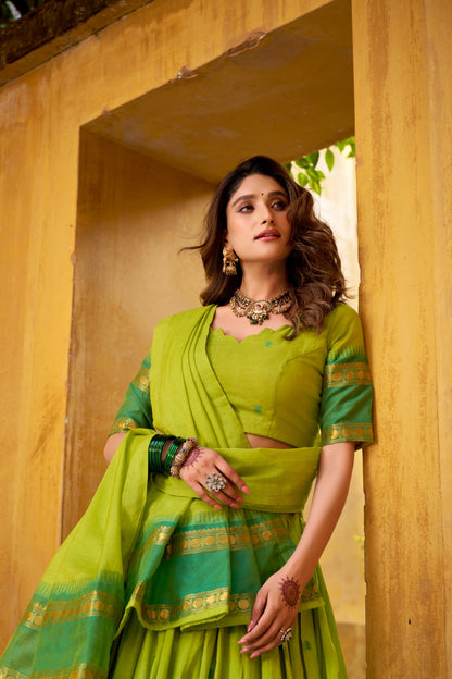 Pure Chanderi Zari Weaving Lehenga Choli With Dupatta