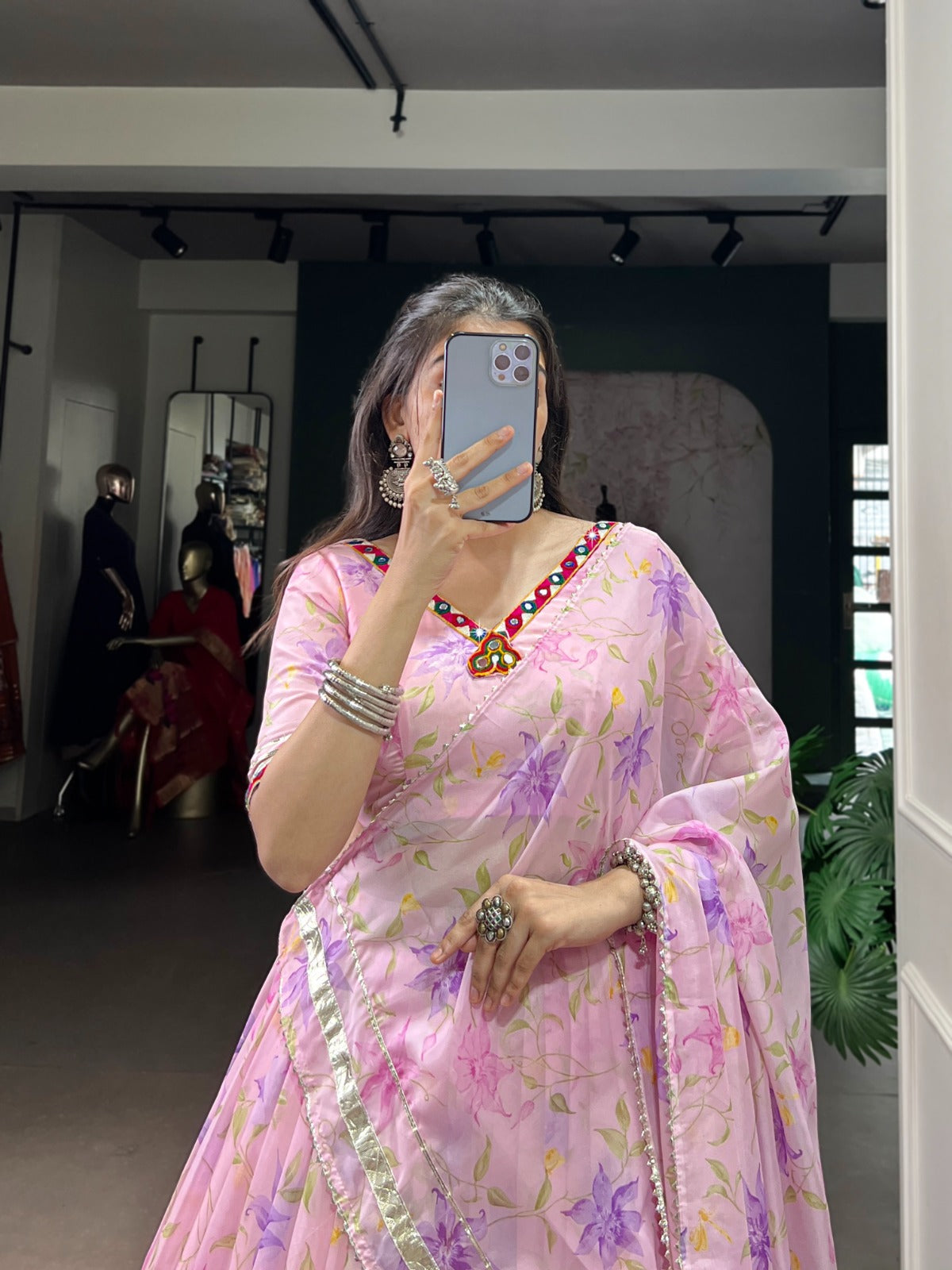 Baby Pink Colour Tabby Silk Floral Print Party Wear Lehenga Choli With Dupatta