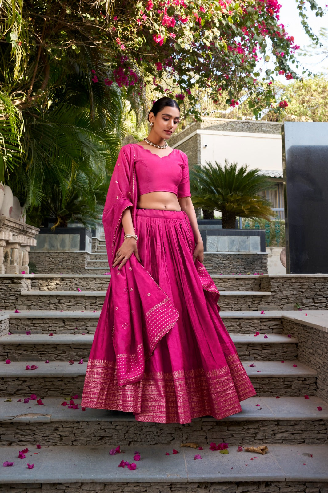 Pure Chanderi Plain With Zari Border Party Wear Lehenga Choli With Dupatta