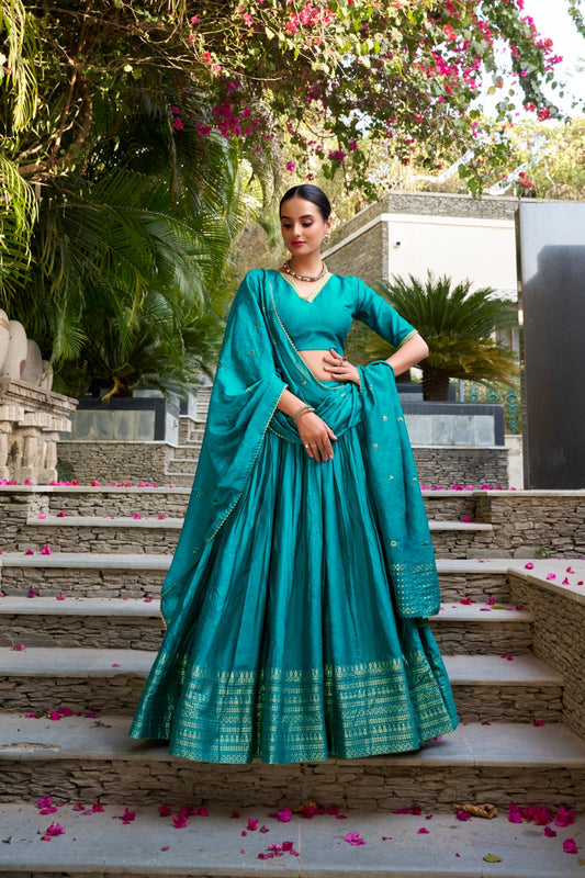 Pure Chanderi Plain With Zari Border Party Wear Lehenga Choli With Dupatta