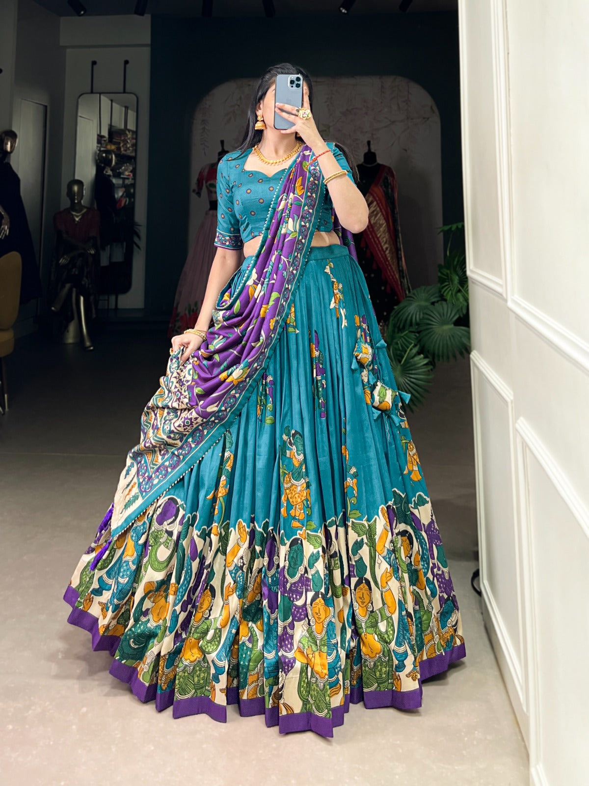 Kalamkari Print Lehenga Choli With Dupatta