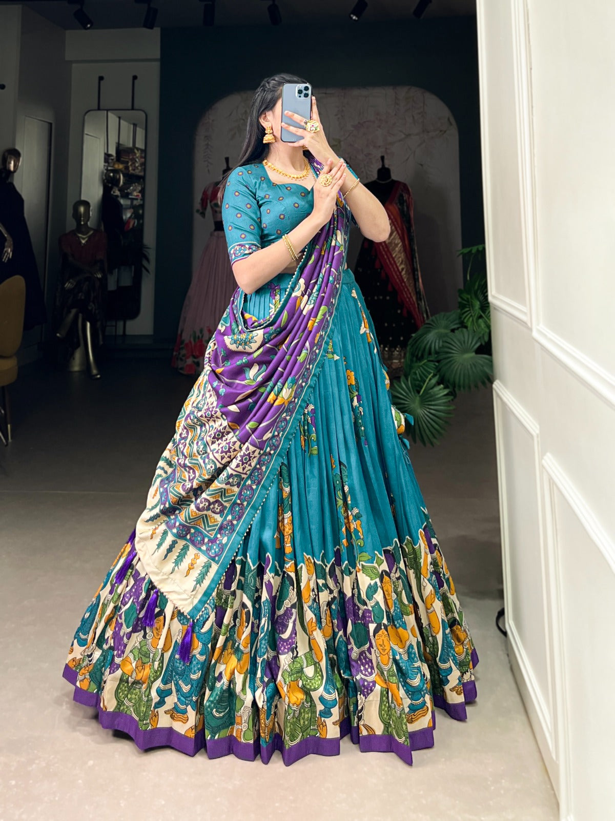 Kalamkari Print Lehenga Choli With Dupatta