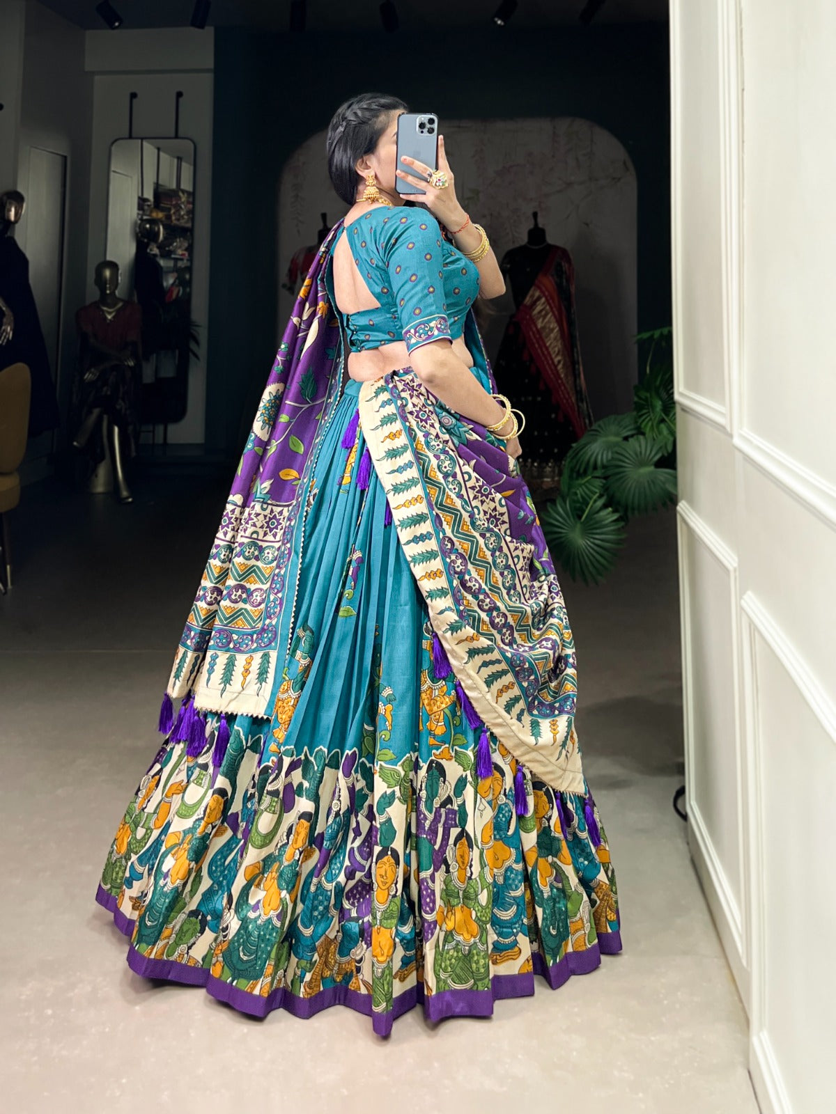 Kalamkari Print Lehenga Choli With Dupatta