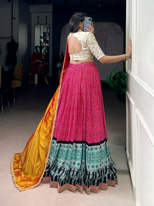 Bandhej and Ajarakh Print Lehenga Choli With Dupatta