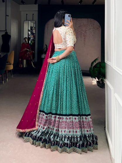 Bandhej and Ajarakh Print Lehenga Choli With Dupatta