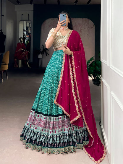 Bandhej and Ajarakh Print Lehenga Choli With Dupatta