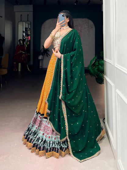 Bandhej and Ajarakh Print Lehenga Choli With Dupatta