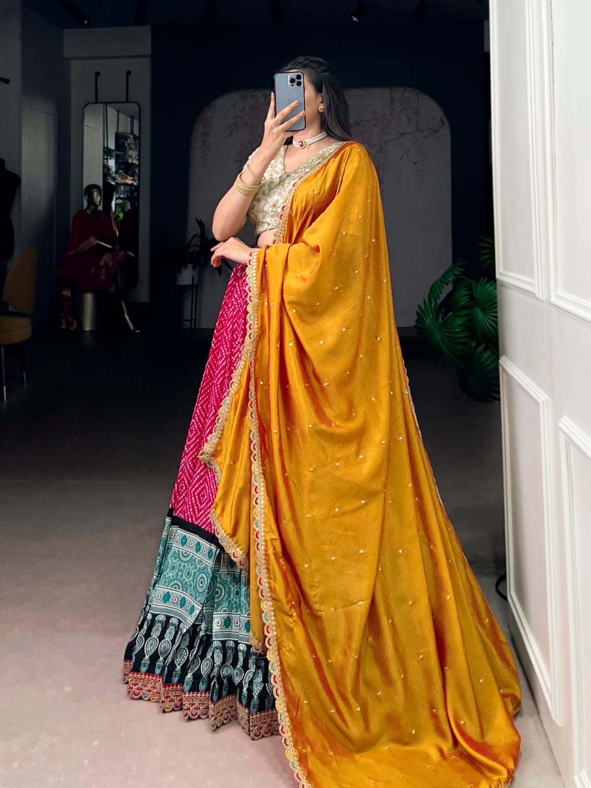 Bandhej and Ajarakh Print Lehenga Choli With Dupatta