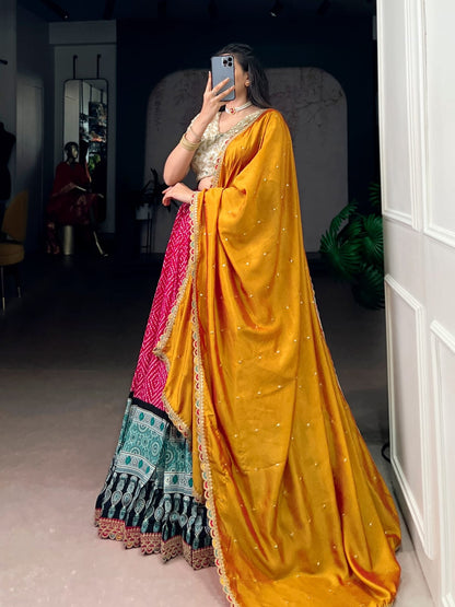 Bandhej and Ajarakh Print Lehenga Choli With Dupatta