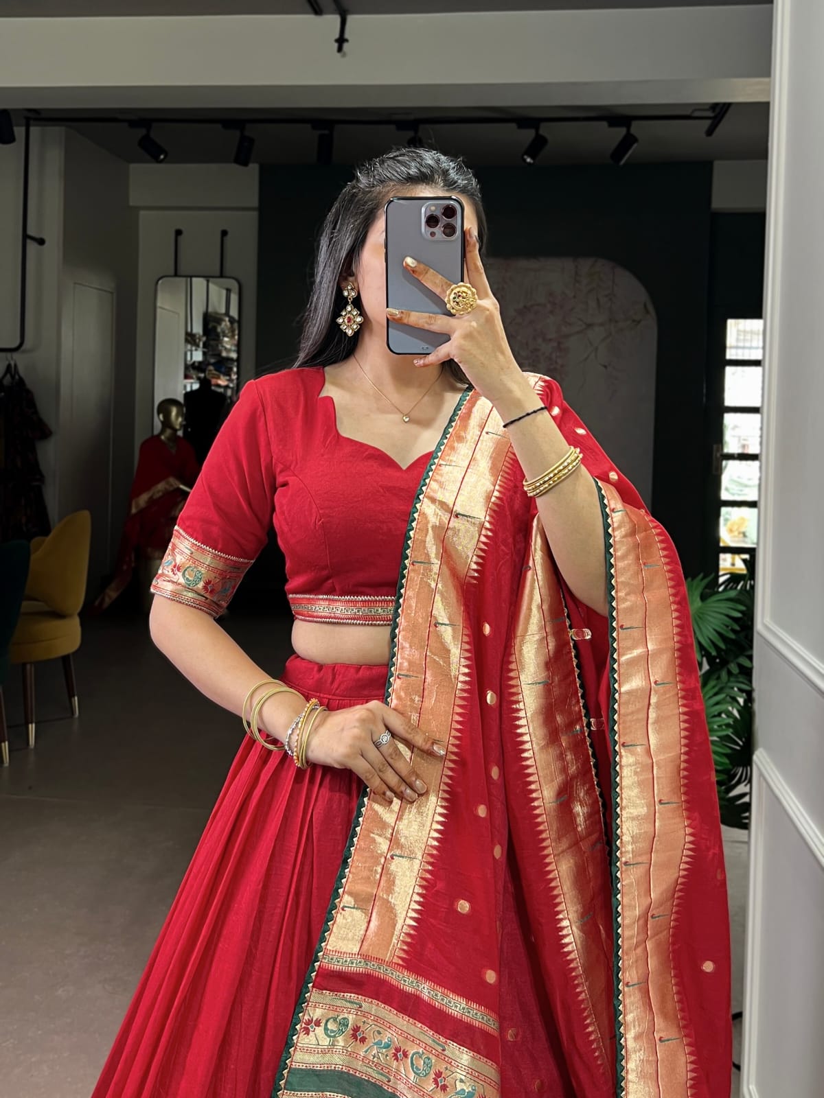 Pure Chanderi Paithani Lehenga Choli With Dupatta