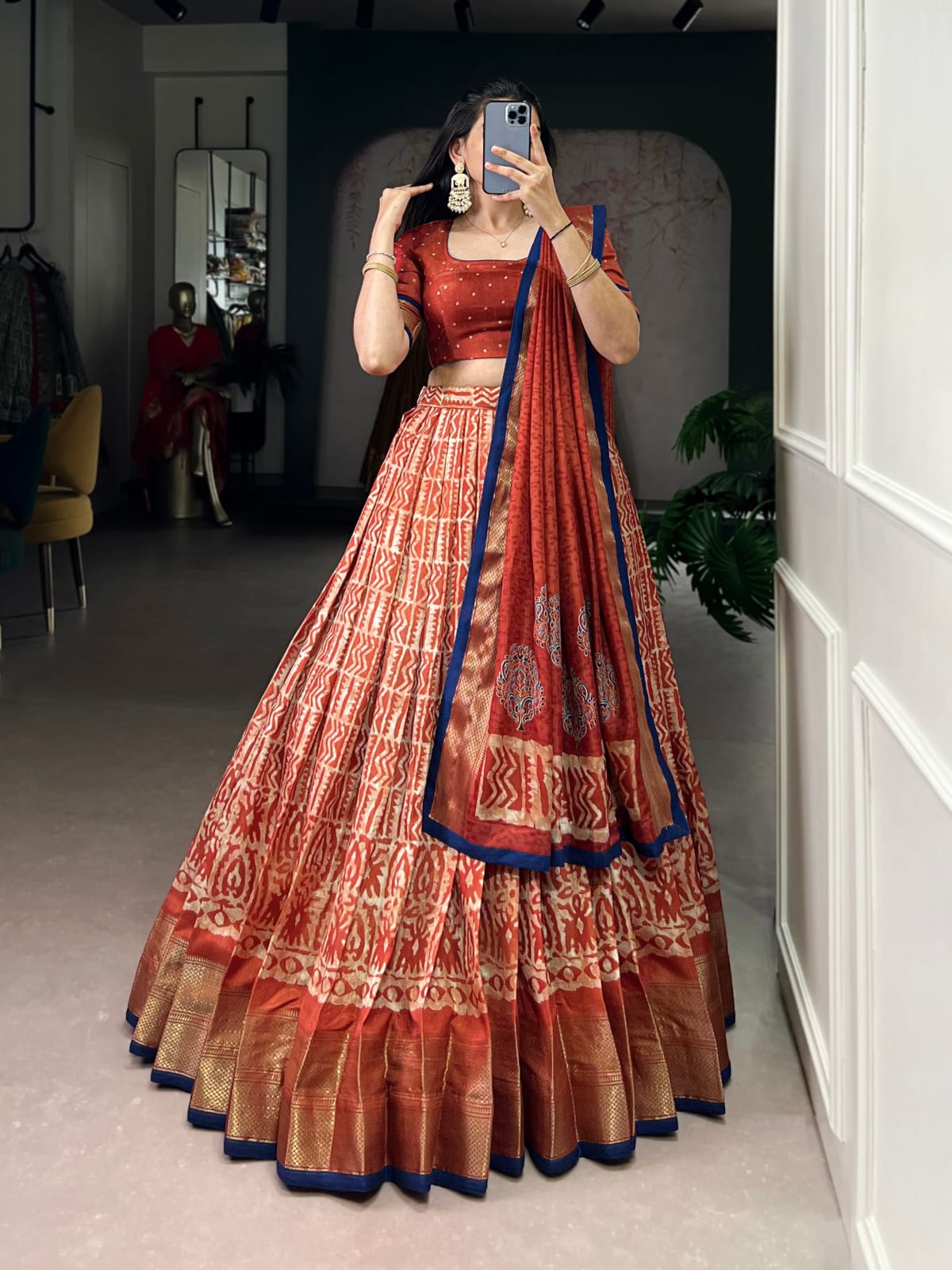 Batik Print With Zari Weaving Lehenga Choli With Dupatta