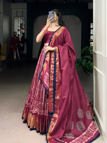 Batik Print With Zari Weaving Lehenga Choli With Dupatta