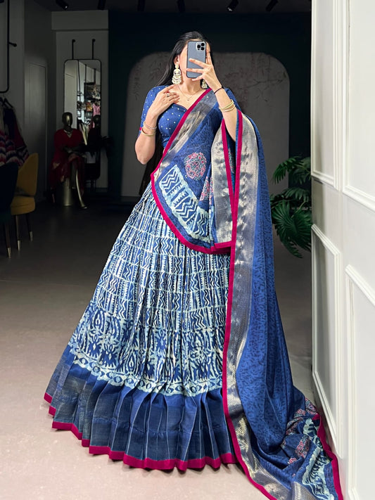 Batik Print With Zari Weaving Lehenga Choli With Dupatta