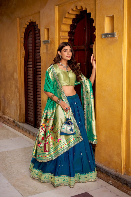 Soft Silk Zari Weaving Paithani Lehenga Choli With Dupatta