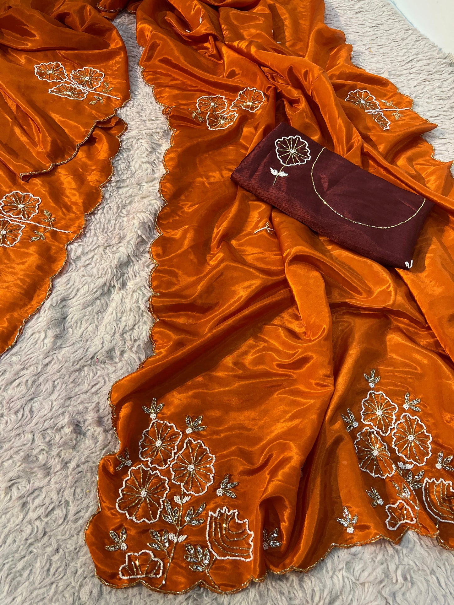 Designer Party Wear Handwork Saree with Unstitched Blouse