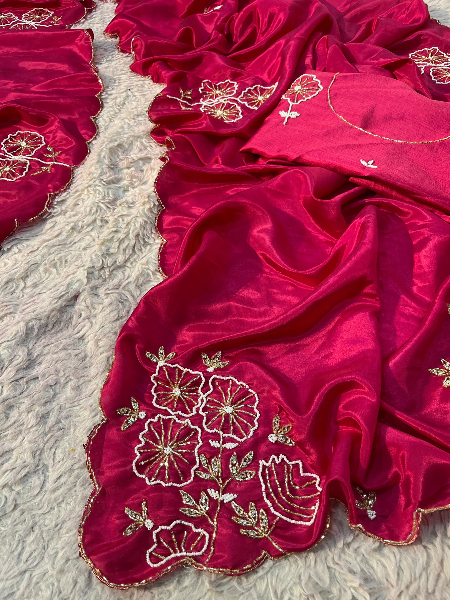 Designer Party Wear Handwork Saree with Unstitched Blouse