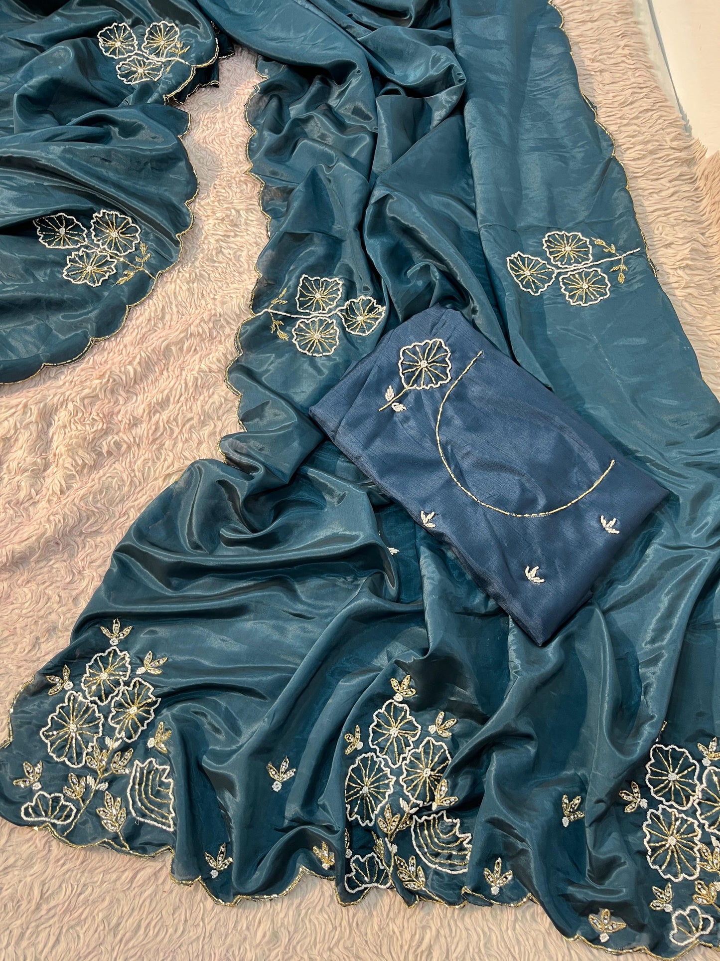 Designer Party Wear Handwork Saree with Unstitched Blouse