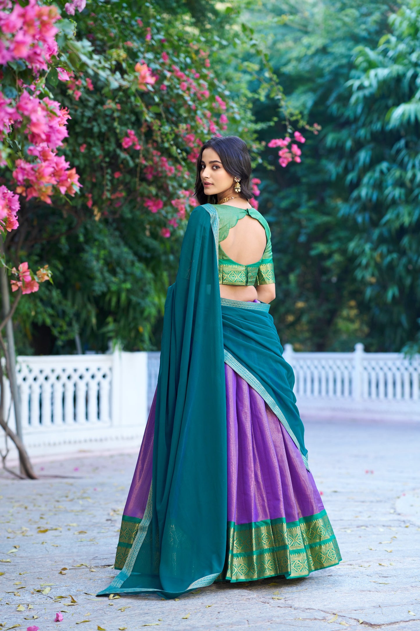 Lavender and Green Kanchipuram Lehenga