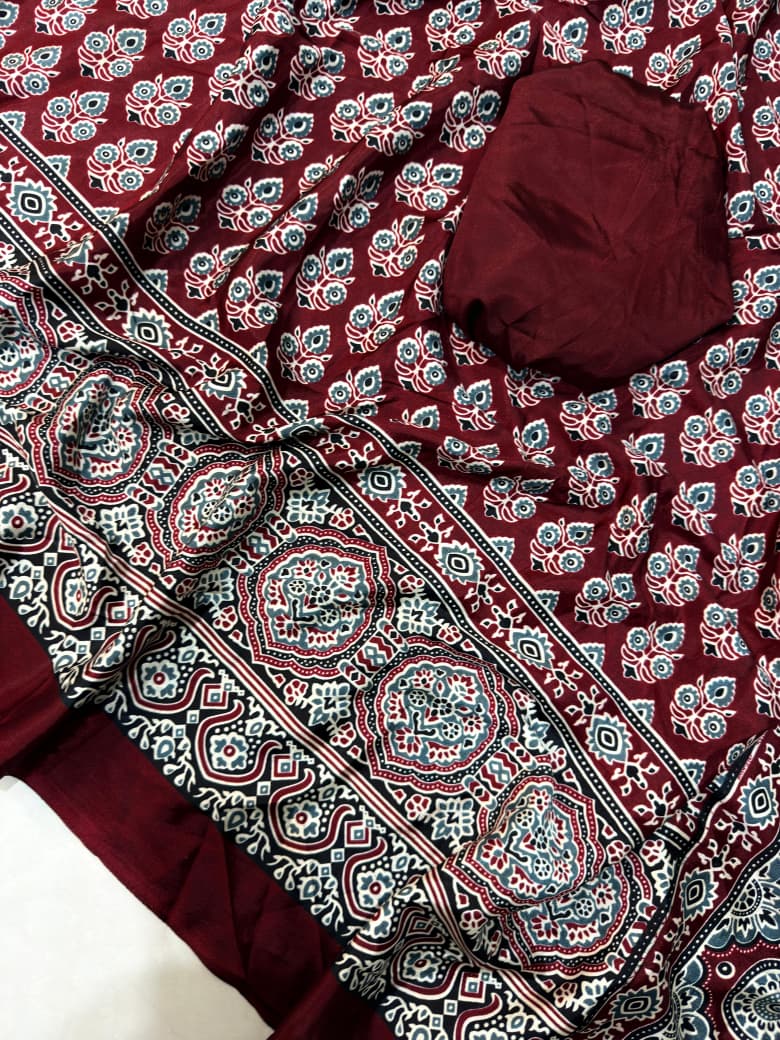 Ajarakh Print Saree With Unstitched Blouse