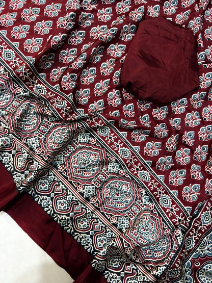 Ajarakh Print Saree With Unstitched Blouse