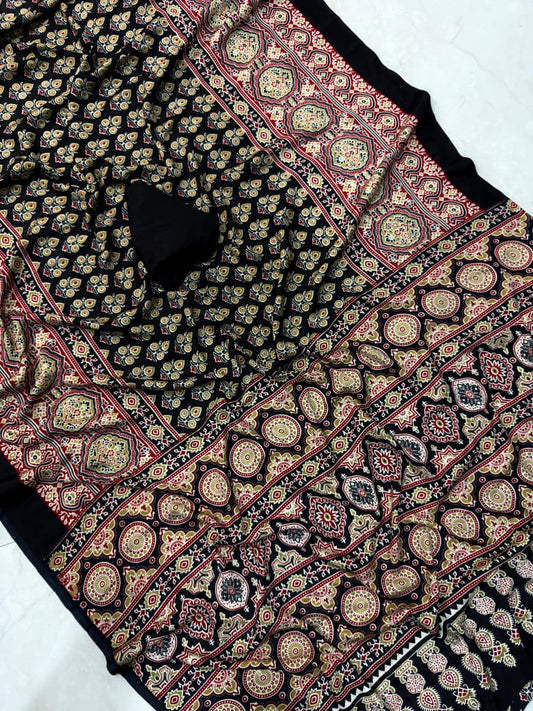 Ajarakh Print Saree With Unstitched Blouse