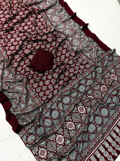 Ajarakh Print Saree With Unstitched Blouse