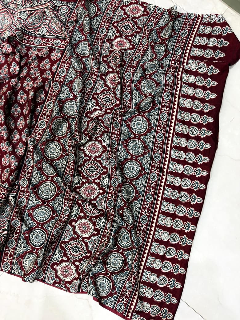 Ajarakh Print Saree With Unstitched Blouse