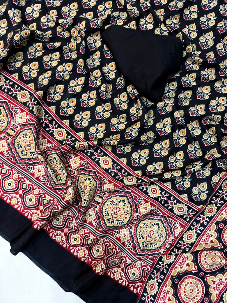 Ajarakh Print Saree With Unstitched Blouse