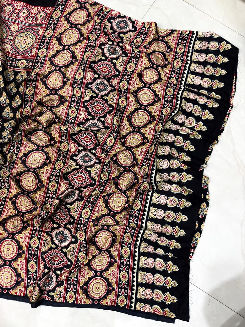 Ajarakh Print Saree With Unstitched Blouse